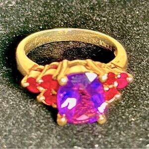 10 KT AMETHYST RUBIES Large Faucet Cut 6 Rubies Size 6 1/4 Ring solid gold 10kt